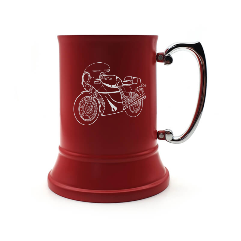 ducati mike hailwood motorcycle steel tankard mug digital engraving mockup / engraving preview
