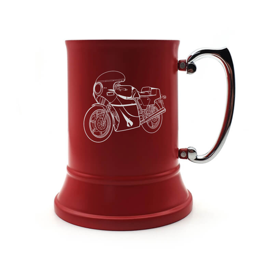 ducati mike hailwood motorcycle steel tankard mug digital engraving mockup / engraving preview