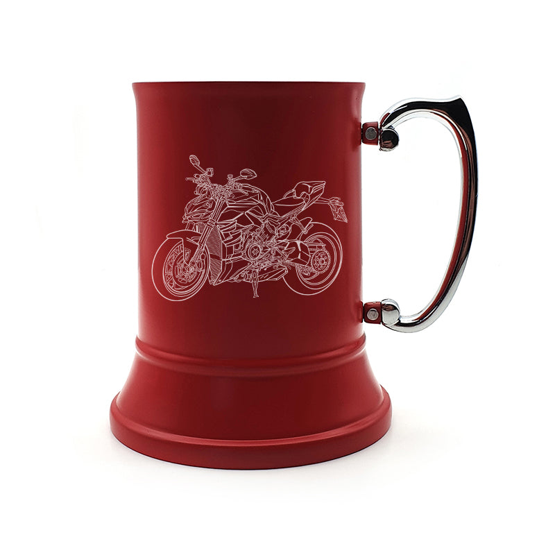 duc streetfighter motorcycle steel tankard digital engraving mockup / engraving preview
