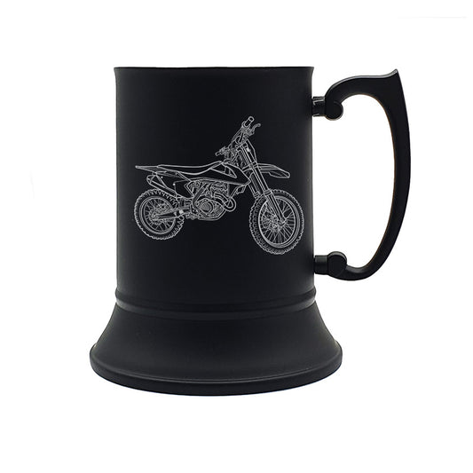 ktm sfx 350 motorcycle steel tankard digital engraving mockup / engraving preview
