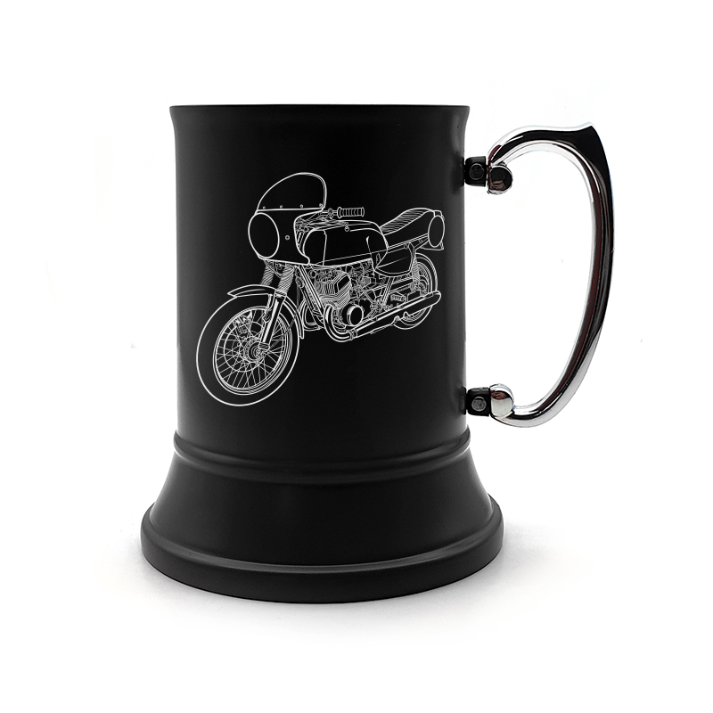 suz gt500 motorcycle steel tankard mug digital engraving mockup / engraving preview