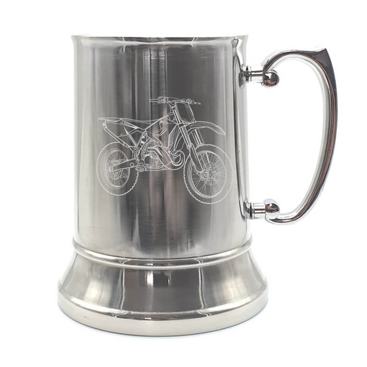 yam yz250 motorcycle steel tankard mug digital engraving mockup / engraving preview