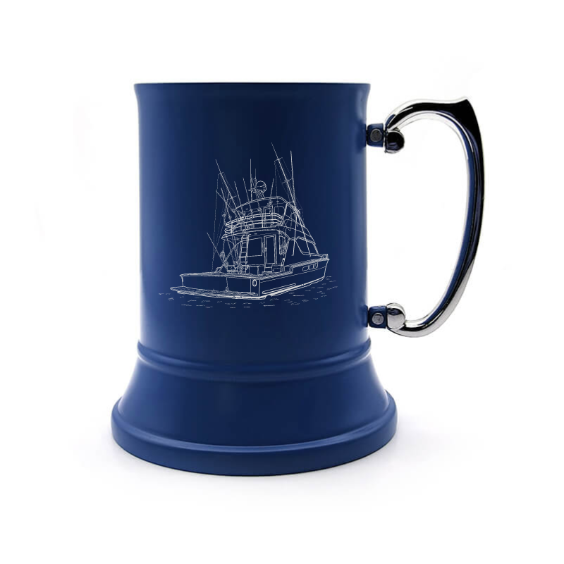 fishing yacht steel tankard mug digital engraving mockup / engraving preview
