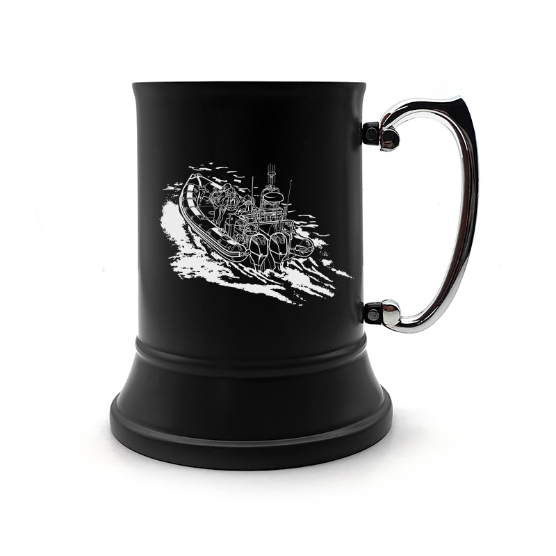 inshore lifeboat steel tankard mug digital engraving mockup / engraving preview