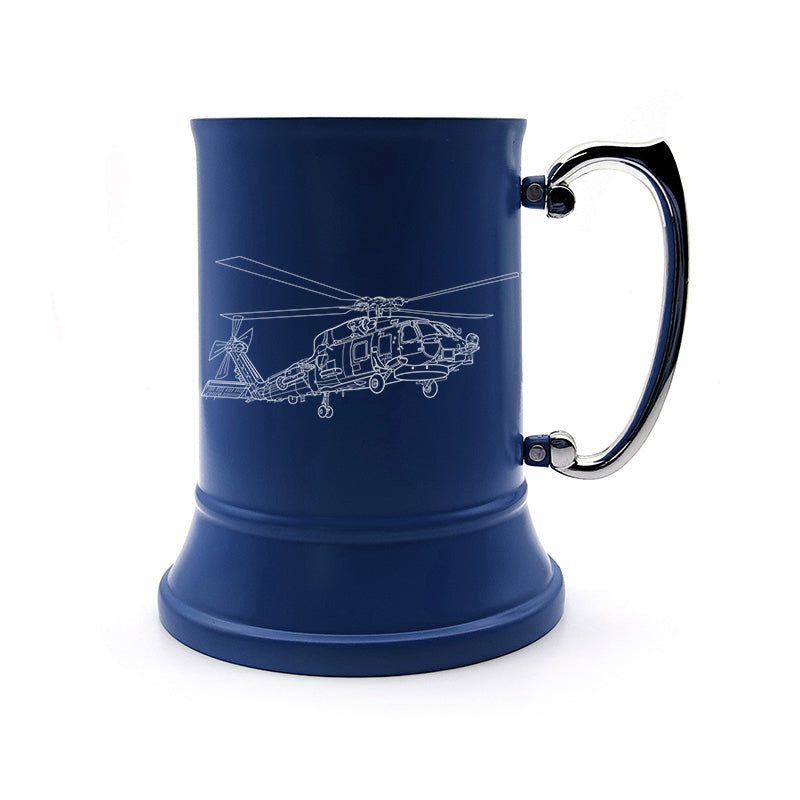 sh60 seahawk helicopter steel tankard digital engraving mockup / engraving preview