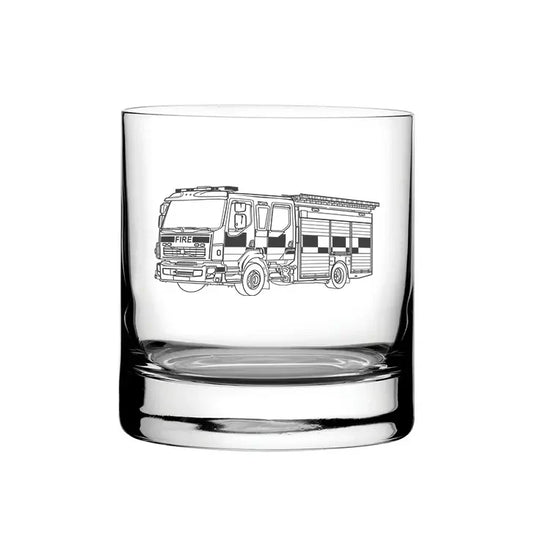 Fire Engine Truck glass tumbler – digital engraving mockup / engraving preview
