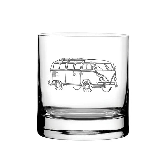 Hippy Campervan glass tumbler – digital engraving mockup / engraving preview