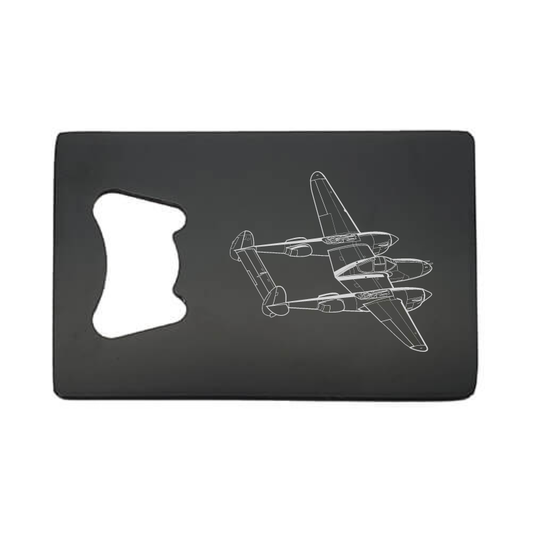 Illustration of P38 Lightning Aircraft ArtworkEngraved on Bottle Opener | Giftware Engraved