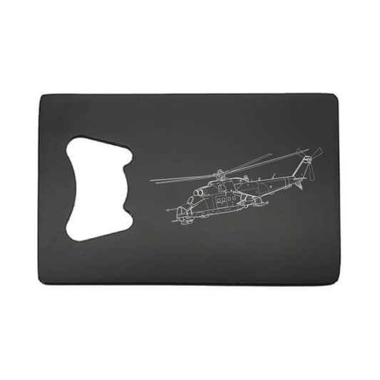 Illustration of MI24 Hind Helicopter ArtworkEngraved on Bottle Opener | Giftware Engraved