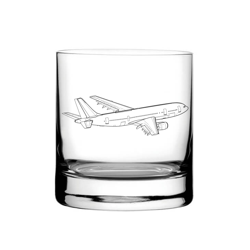 Illustration of Airbus A300 Aircraft Artwork Engraved on Tumbler Whisky Glass | Giftware Engraved
