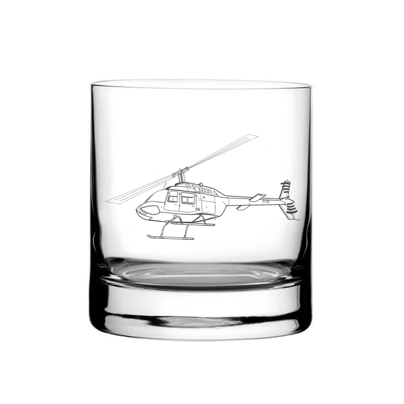 Illustration of Bell 206 Jet Ranger Helicopter Tumbler Glass | Giftware Engraved