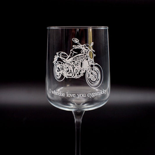 DUC Monster Motorcycle Wine Glass Selection | Giftware Engraved