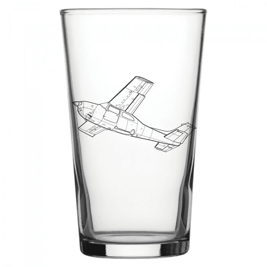 mockup image of Pint Beer Glass engraved with Cessna 210 Centurion Aircraft Artwork | Giftware Engraved