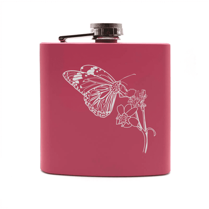 Butterfly & Plant Steel Hip Flask | Giftware Engraved