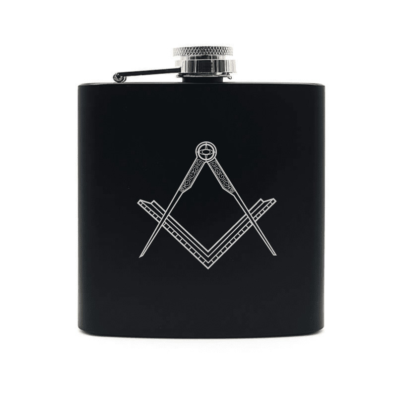 Masonic Compass & Set Square Steel Hip Flask | Giftware Engraved