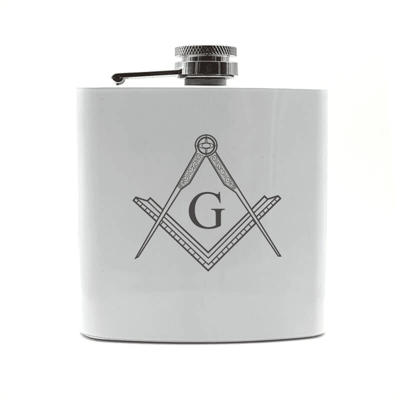 Masonic Compass & Set Square with G Steel Hip Flask | Giftware Engraved