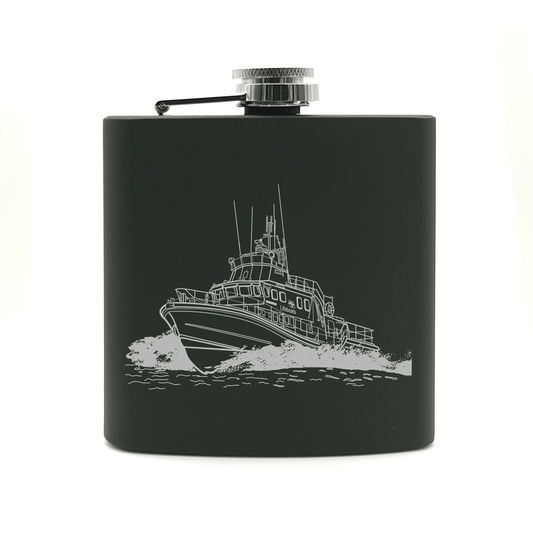 RNLI Lifeboat Steel Hip Flask | Giftware Engraved