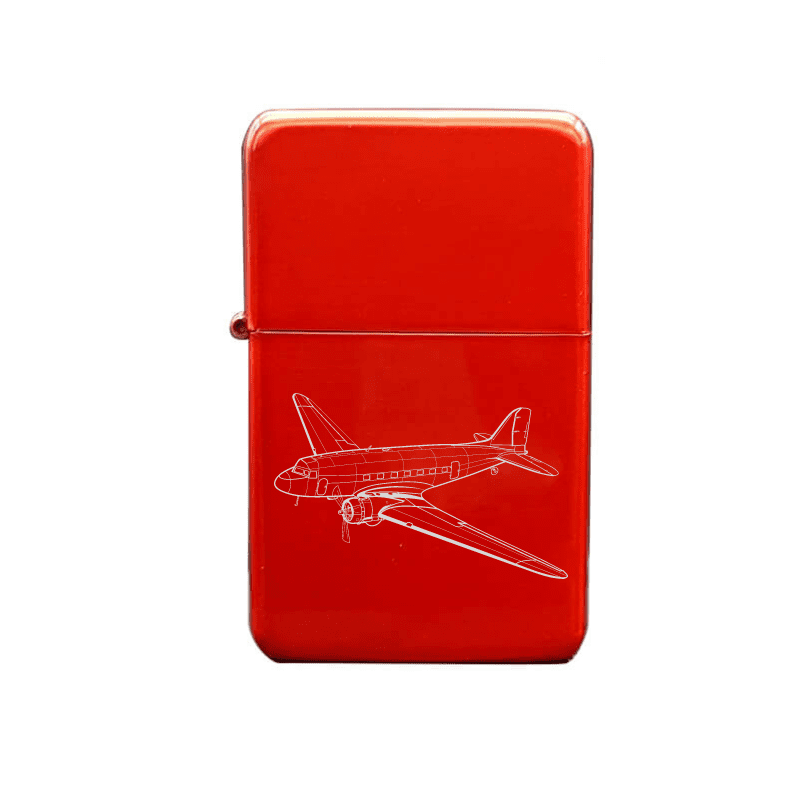 Illustration of Douglas DC3 Aircraft Artwork engraved on Fuel Lighter | Giftware Engraved