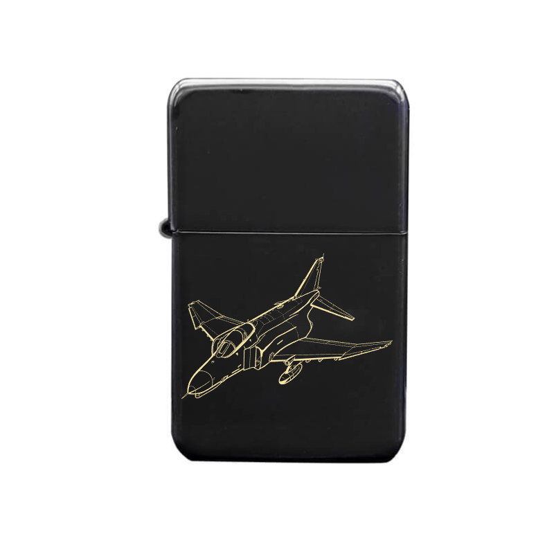 Illustration of McDonnell Douglas F4 Phantom Aircraft Artwork engraved on Fuel Lighter | Giftware Engraved