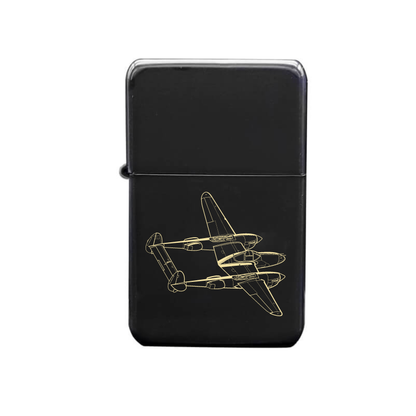 Illustration of P38 Lightning Aircraft Artwork engraved on Fuel Lighter | Giftware Engraved