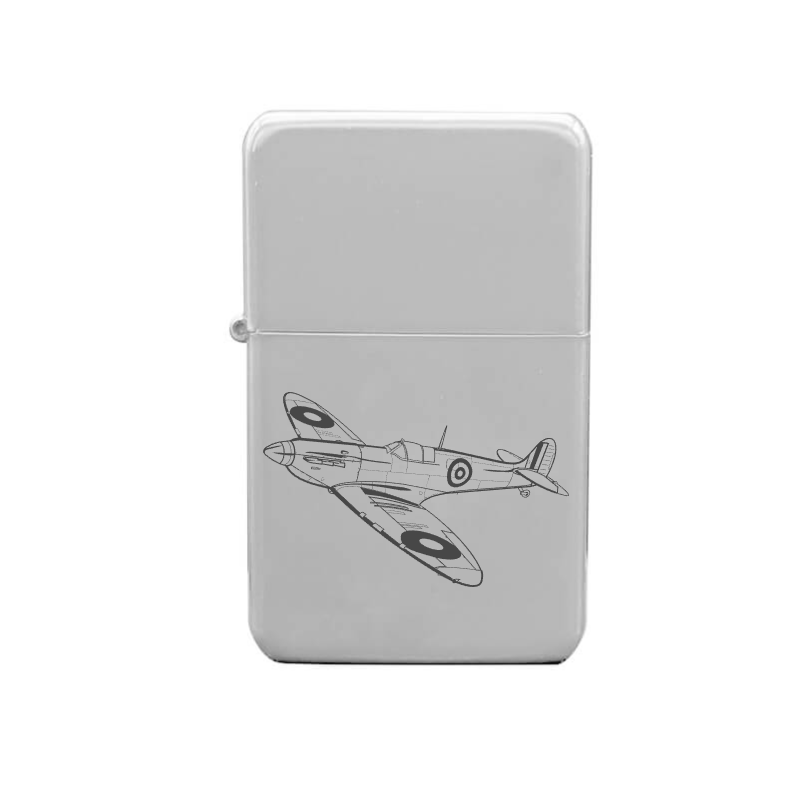 Illustration of Supermarine Spitfire Aircraft Artwork engraved on Fuel Lighter | Giftware Engraved