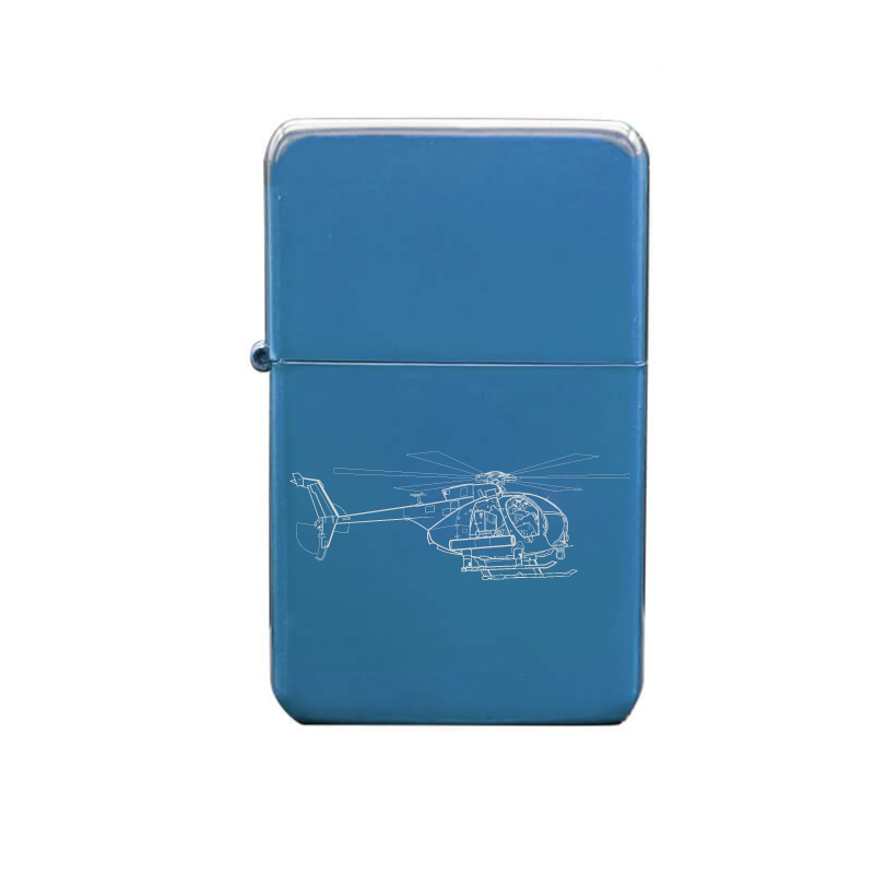 Illustration of AH6 Little Bird Helicopter Artwork engraved on Fuel Lighter | Giftware Engraved