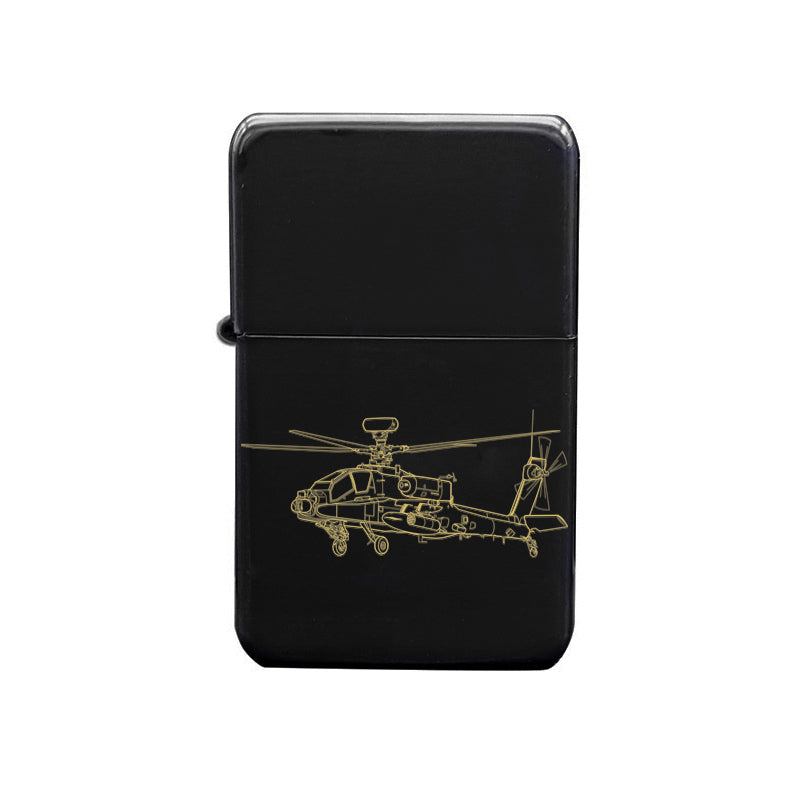 Illustration of Apache Helicopter Artwork engraved on Fuel Lighter | Giftware Engraved