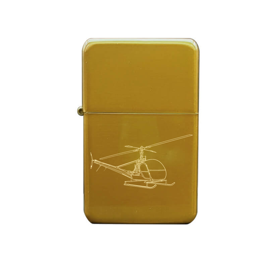 Illustration of Hiller OH-23 Raven Helicopter Artwork engraved on Fuel Lighter | Giftware Engraved