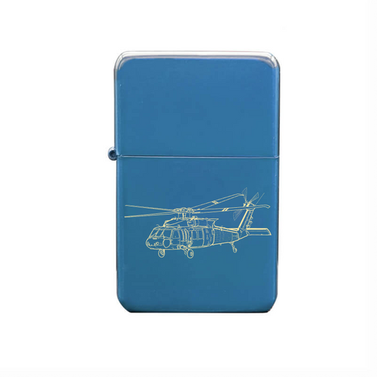 Illustration of UH60 Blackhawk Helicopter Artwork engraved on Fuel Lighter | Giftware Engraved