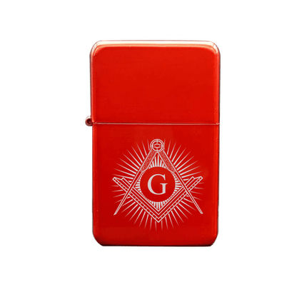 Illustration of Masonic Compass & Set Square with Starburst Artwork engraved on Fuel Lighter | Giftware Engraved