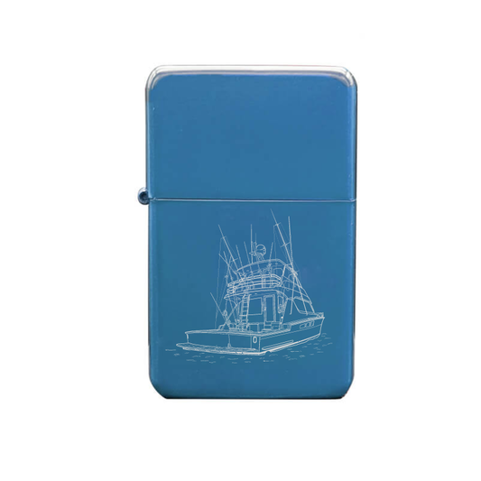 Illustration of Fishing Yacht Artwork engraved on Fuel Lighter | Giftware Engraved