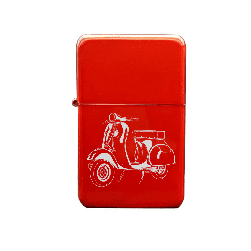 Illustration of Vespa Scooter Artwork engraved on Fuel Lighter | Giftware Engraved
