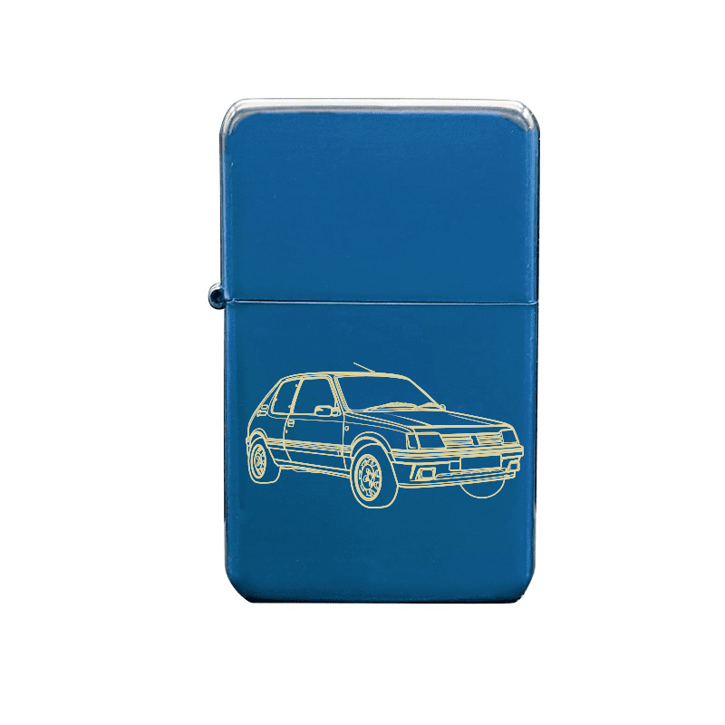 Illustration of Peugeot 205 Gti Artwork engraved on Fuel Lighter | Giftware Engraved