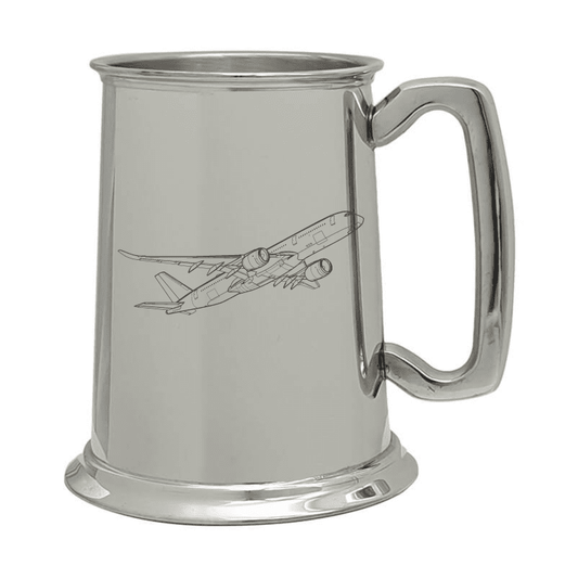 Illustration of Airbus A350 Aircraft Engraved on Pewter Tankard | Giftware Engraved