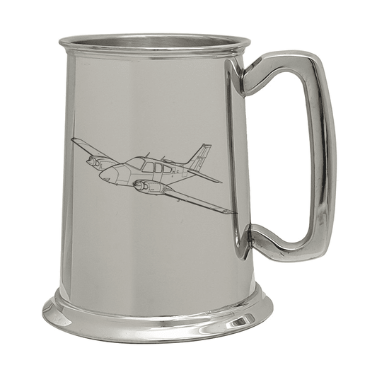 Illustration of Beechcraft Baron Aircraft Engraved on Pewter Tankard | Giftware Engraved