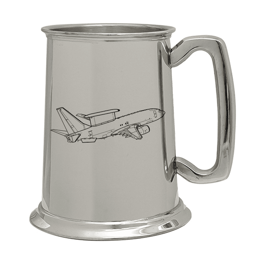 Illustration of Boeing E7 Wedgetail Aircraft Engraved on Pewter Tankard | Giftware Engraved