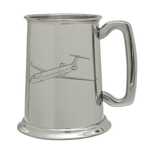 Illustration of Bombadier CRJ Jet Aircraft Engraved on Pewter Tankard | Giftware Engraved