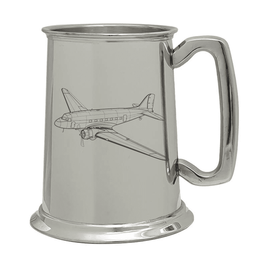 Illustration of Douglas DC3 Aircraft Engraved on Pewter Tankard | Giftware Engraved