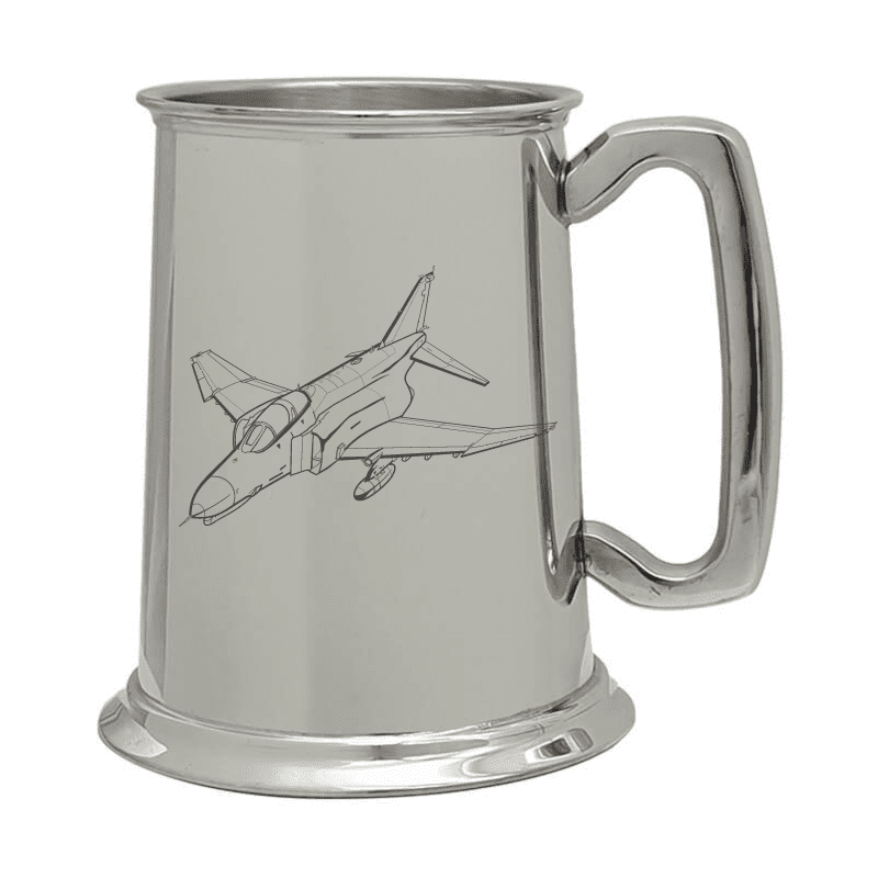 Illustration of McDonnell Douglas F4 Phantom Aircraft Engraved on Pewter Tankard | Giftware Engraved