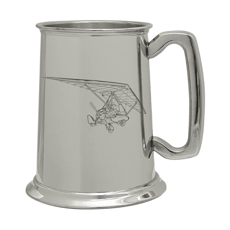 Illustration of Pegusus Microlight Trike Engraved on Pewter Tankard | Giftware Engraved