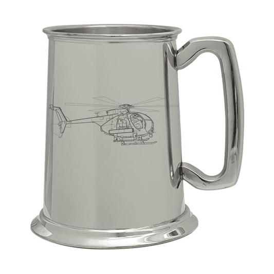 Illustration of AH6 Little Bird Helicopter Engraved on Pewter Tankard | Giftware Engraved