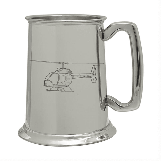 Illustration of Bell 505 Jet Ranger X Helicopter Engraved on Pewter Tankard | Giftware Engraved