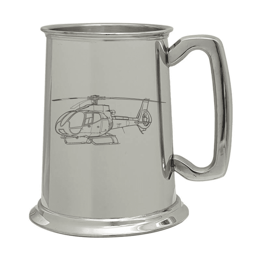 Illustration of EC130 Eurocopter Helicopter Engraved on Pewter Tankard | Giftware Engraved