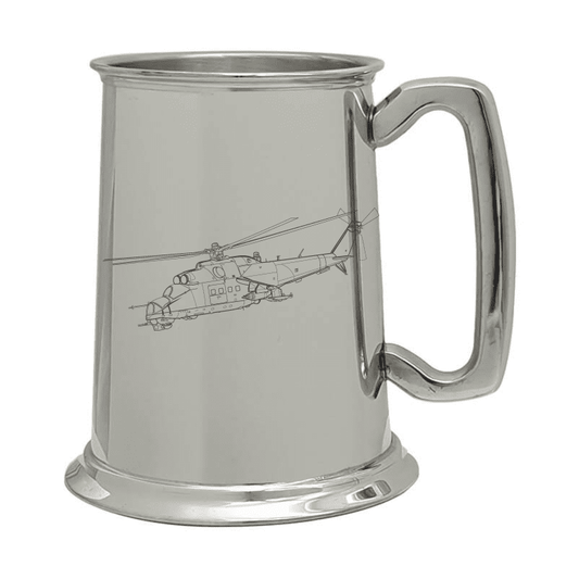 Illustration of MI24 Hind Helicopter Engraved on Pewter Tankard | Giftware Engraved