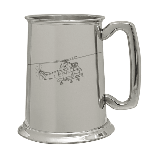 Illustration of Puma Helicopter Engraved on Pewter Tankard | Giftware Engraved