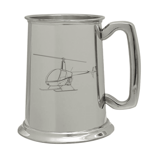 Illustration of Robinson R22 Helicopter Engraved on Pewter Tankard | Giftware Engraved