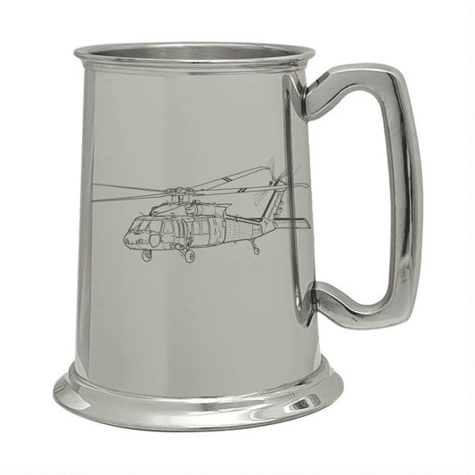 Illustration of UH60 Blackhawk Helicopter Engraved on Pewter Tankard | Giftware Engraved