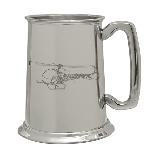 Illustration of Bell 47 Sioux Helicopter Engraved on Pewter Tankard | Giftware Engraved