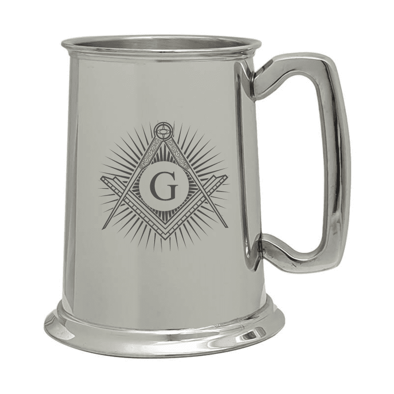 Illustration of Masonic Compass & Set Square with Starburst Engraved on Pewter Tankard | Giftware Engraved