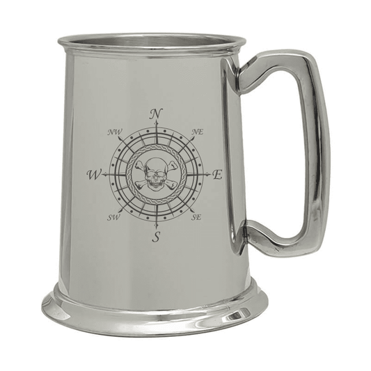 Illustration of Skull Compass Engraved on Pewter Tankard | Giftware Engraved